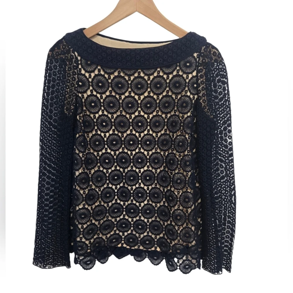 Tory Burch Navy Crochet Lace Tunic